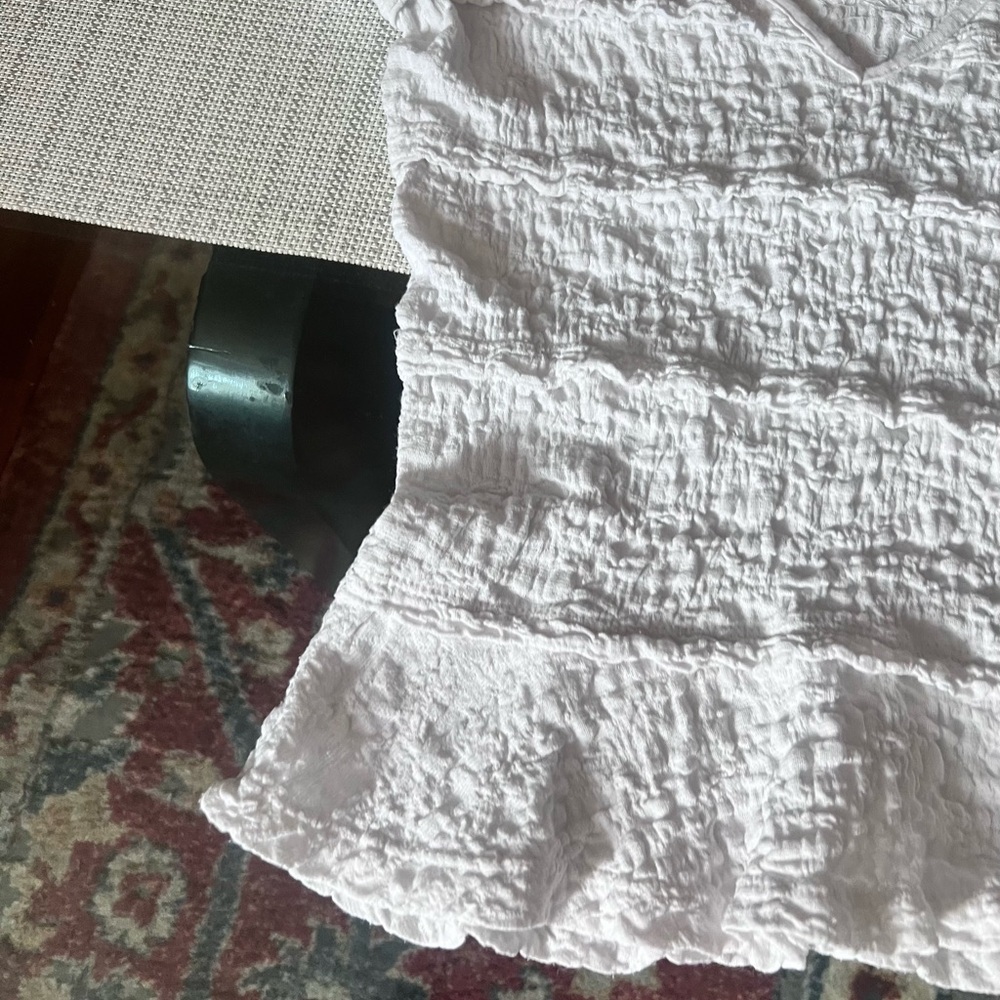 Free People White Ruffled Short Sleeve Blouse - Picture 5 of 13